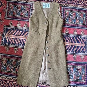 Brooks Brothers 100% Wool Herringbone Button Front Long Vest Brown